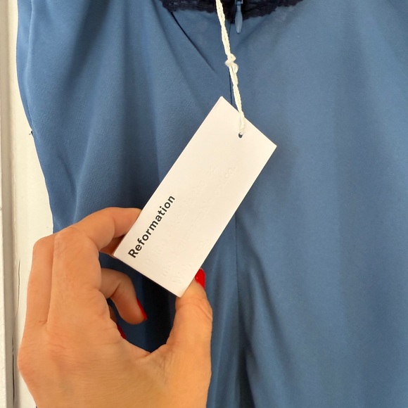 REFORMATION Blue Lace Trim Slip Dress - Picture 10 of 13